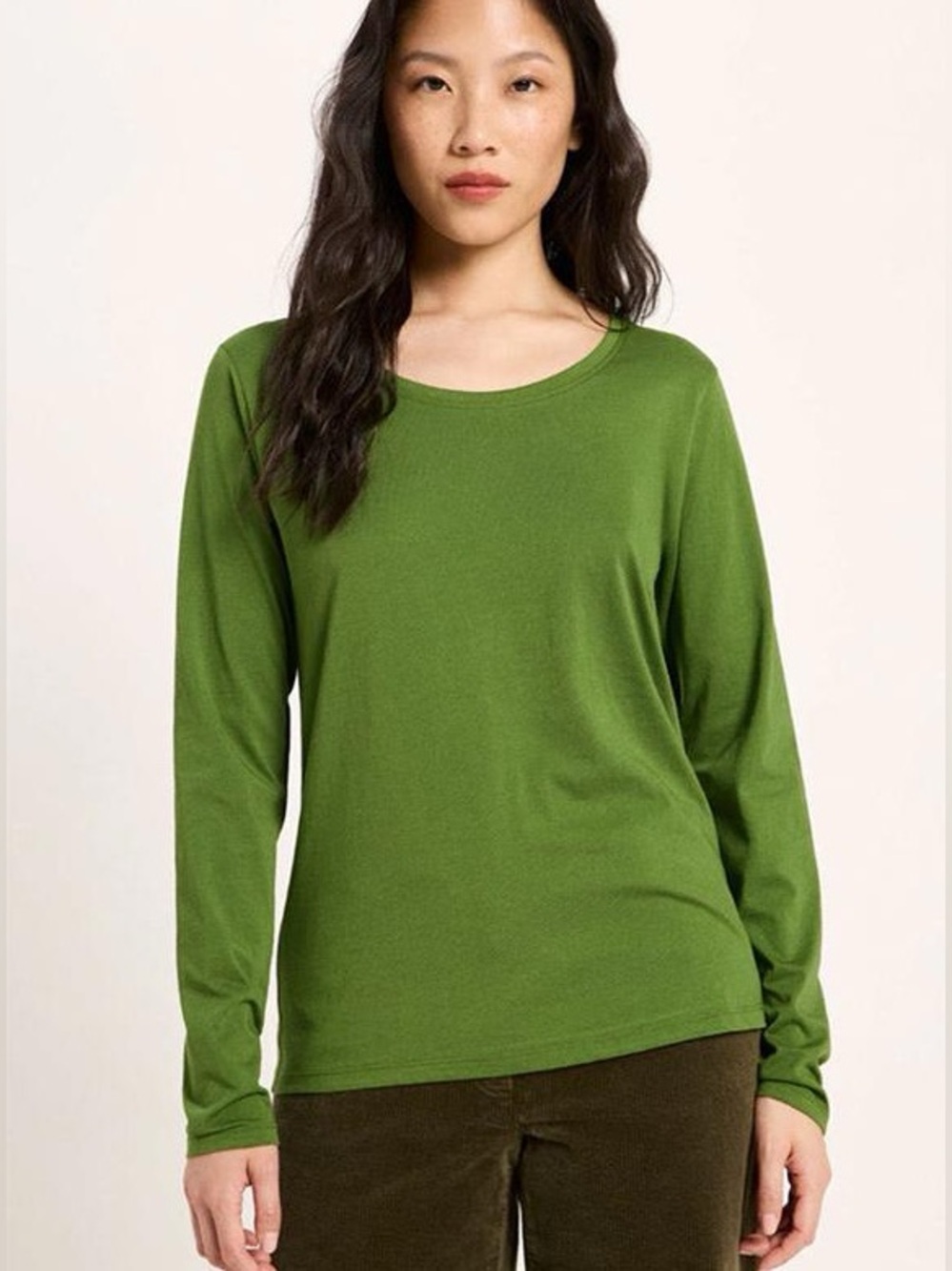 EILEEN FISHER Classic Silk Women's Long-Sleeve Tee Large Pistachio Green